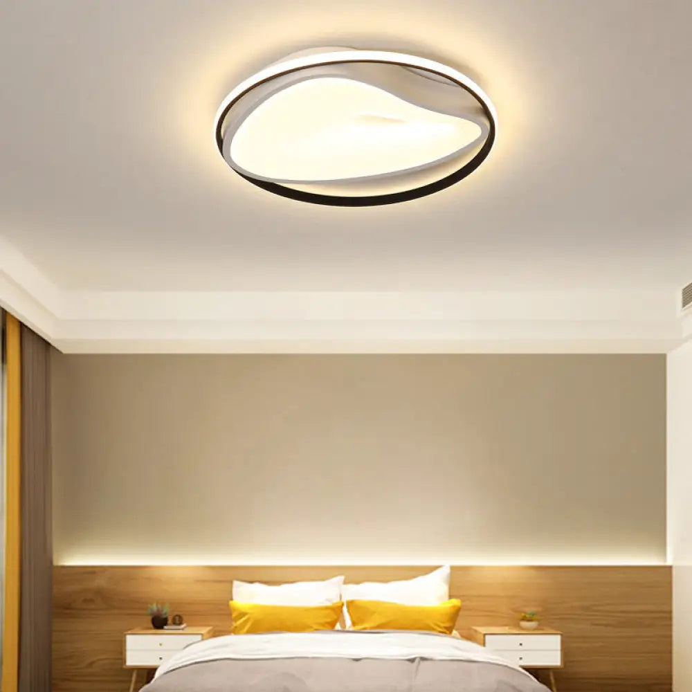 Modernist Led Grey Flush Mount Ceiling Lamp With Metal Ring & Acrylic Diffuser