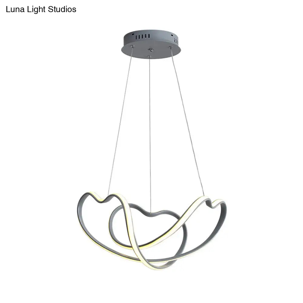 16/19.5 Wide Grey Twisted Chandelier Lamp - Modern Led Acrylic Hanging Light Kit In White/Warm