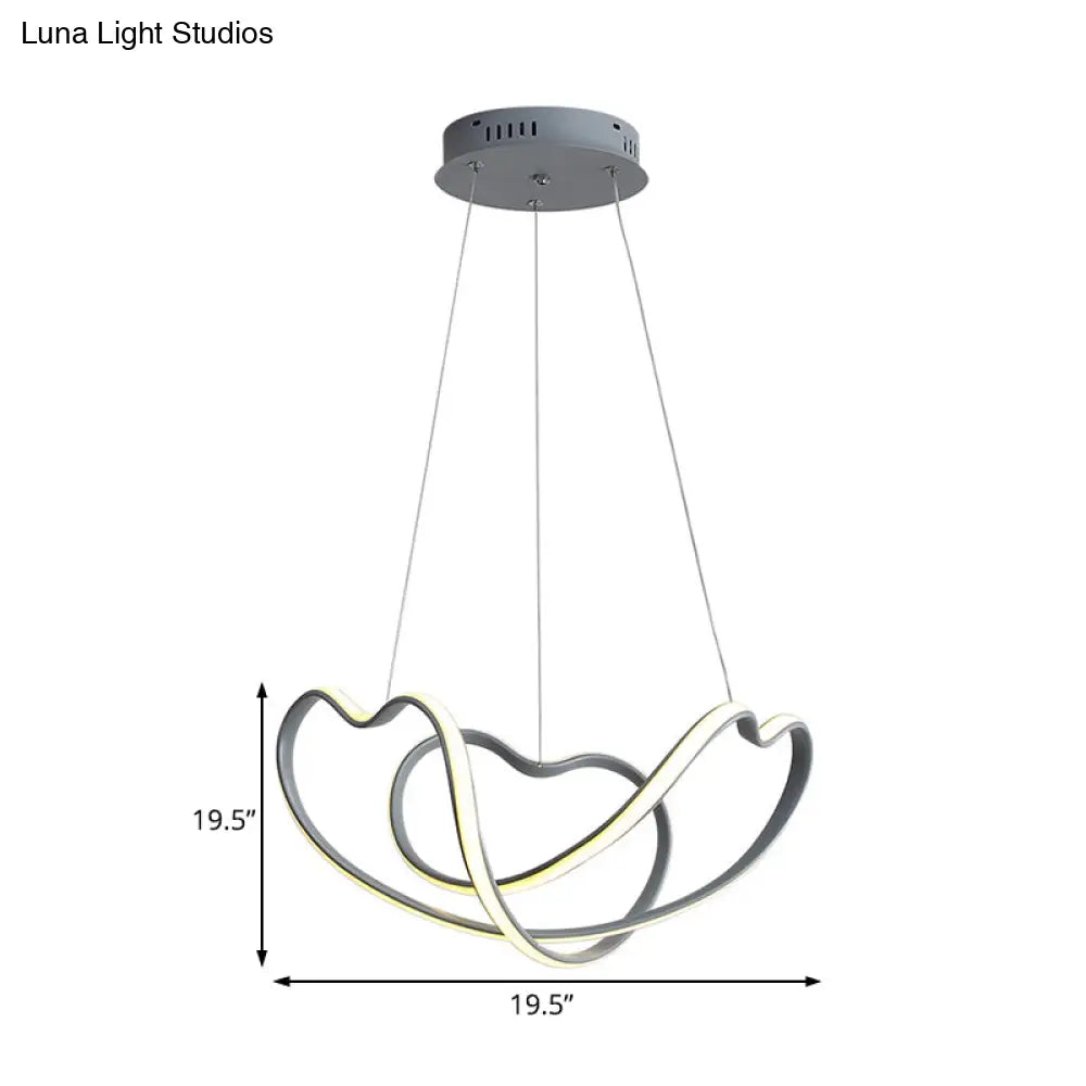 Modernist Led Hanging Light Kit - 16’/19.5’ Wide Grey Twisted Chandelier Lamp With Acrylic Leds