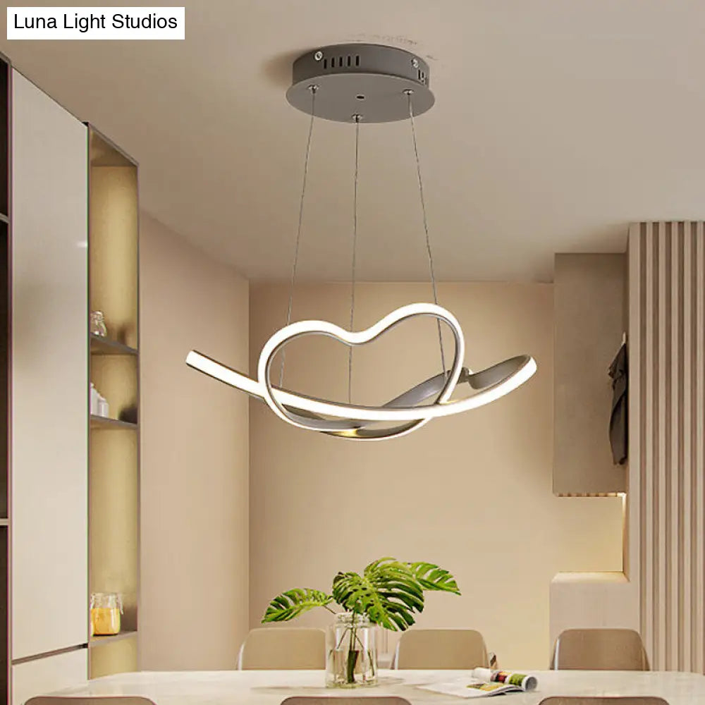 16/19.5 Wide Grey Twisted Chandelier Lamp - Modern Led Acrylic Hanging Light Kit In White/Warm / 16