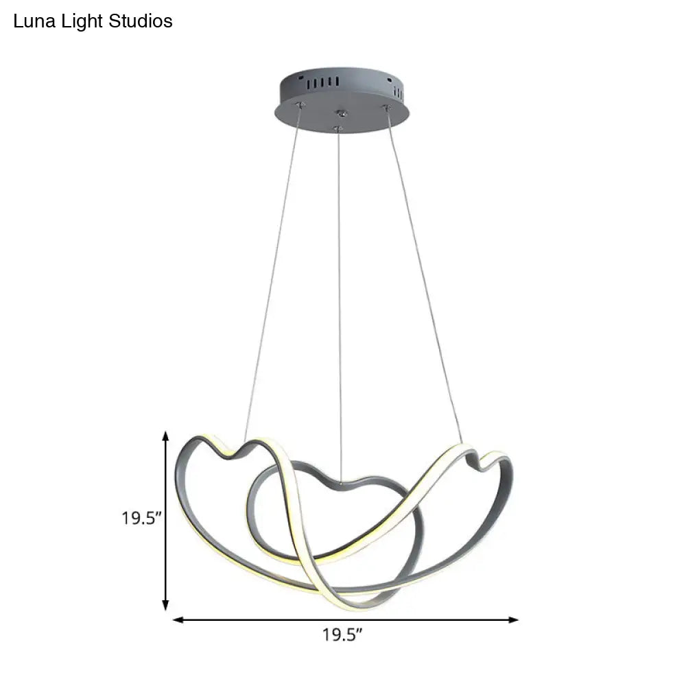 16/19.5 Wide Grey Twisted Chandelier Lamp - Modern Led Acrylic Hanging Light Kit In White/Warm