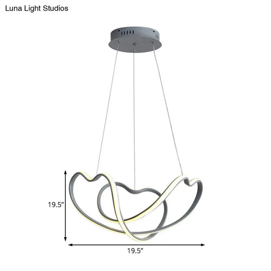 16/19.5 Wide Grey Twisted Chandelier Lamp - Modern Led Acrylic Hanging Light Kit In White/Warm