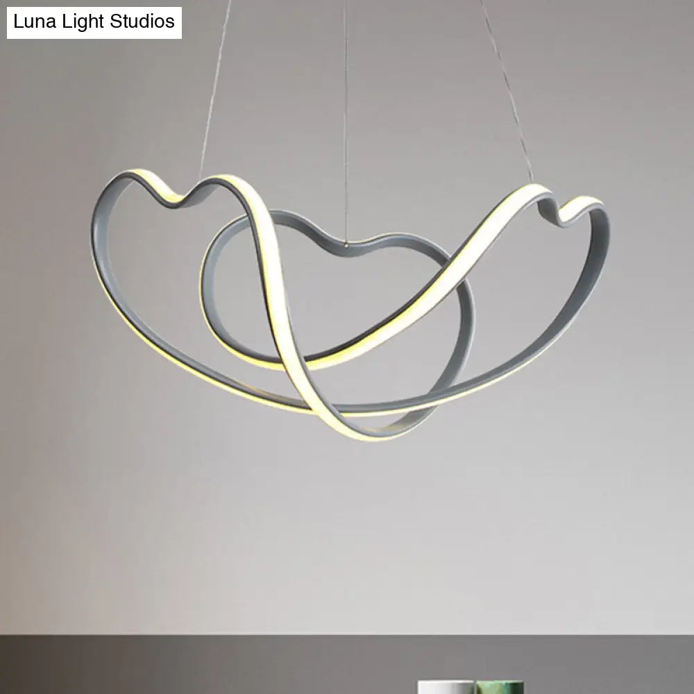 16/19.5 Wide Grey Twisted Chandelier Lamp - Modern Led Acrylic Hanging Light Kit In White/Warm