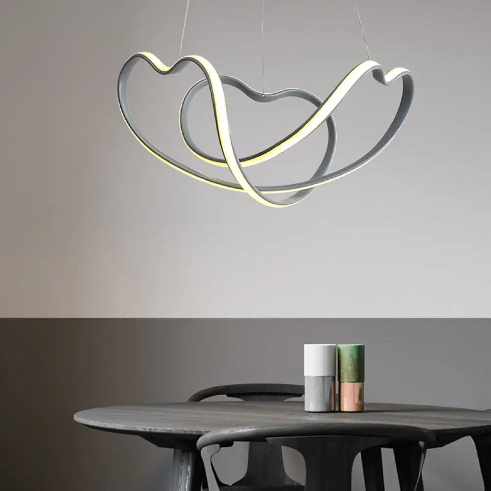 Modernist Led Hanging Light Kit - 16’/19.5’ Wide Grey Twisted Chandelier Lamp With Acrylic Leds