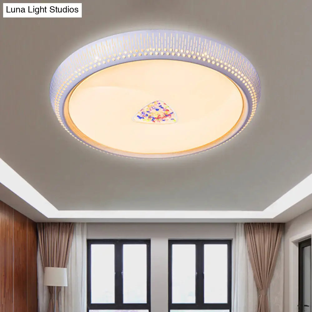 Modernist Led Metal Ceiling Lamp For Bedroom - White Drum Flush Light Fixture 23/31 Wide / 23