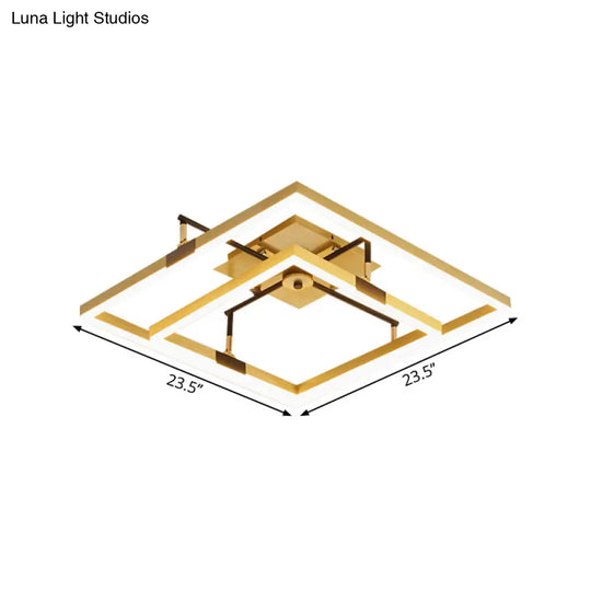 Modernist Led Metallic Flush Mount Lamp: Gold 2 - Square Semi Light In Warm/White - 19.5’/23.5’