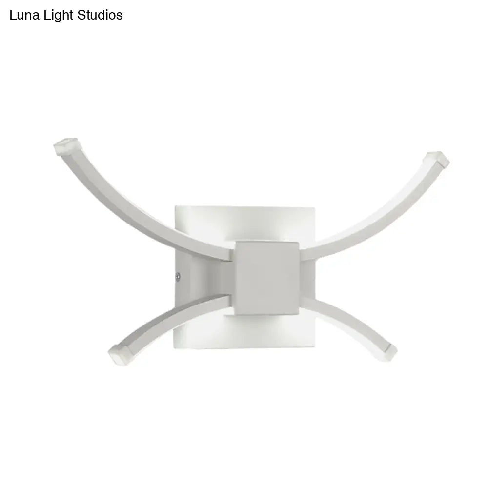 Modernist Led Metallic Wall Light - White Square And Curved Linear Design Warm/White