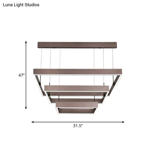 Modernist Led Office Ceiling Chandelier - Layered Square Design Aluminum 3-Light Coffee Finish