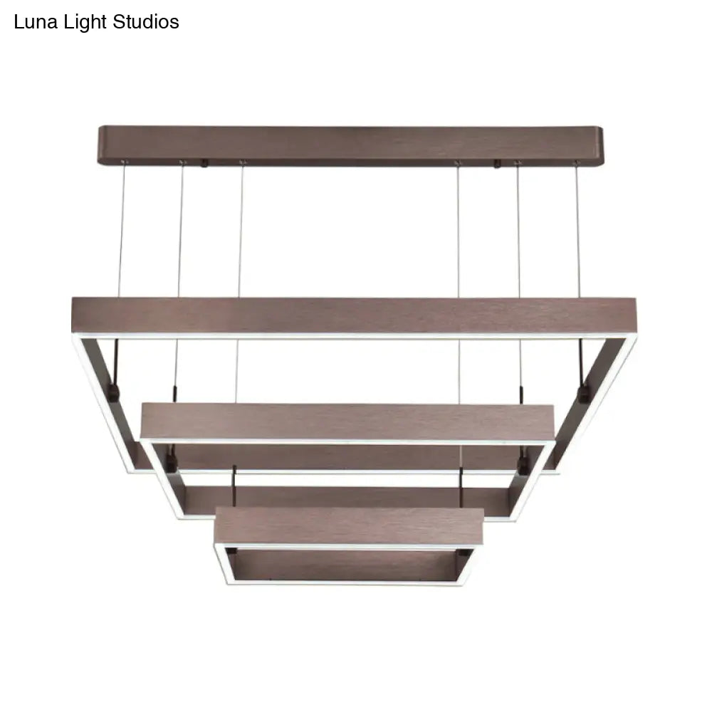 Modernist Led Office Ceiling Chandelier - Layered Square Design Coffee Finish Warm/White Light