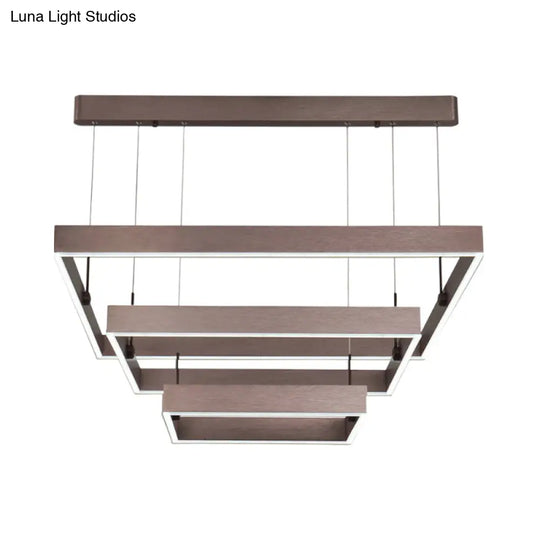 Modernist Led Office Ceiling Chandelier - Layered Square Design Coffee Finish Warm/White Light