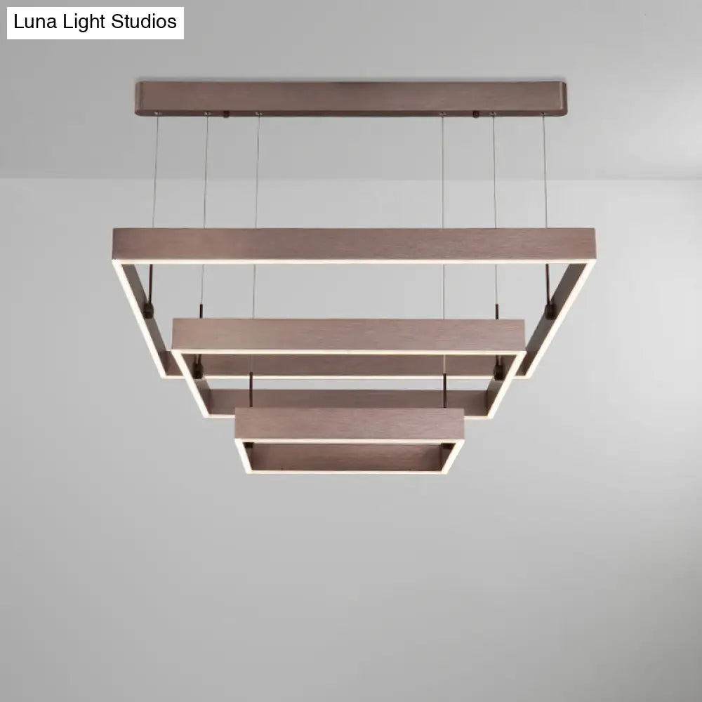 Modernist Led Office Ceiling Chandelier - Layered Square Design Coffee Finish Warm/White Light