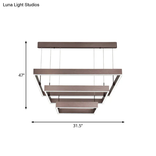 Modernist Led Office Ceiling Chandelier - Layered Square Design Coffee Finish Warm/White Light