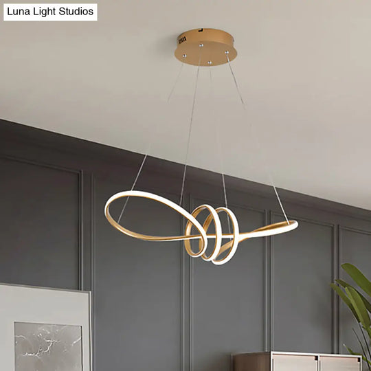 Modernist Led Pendant Chandelier In White/Warm/Natural Light With Acrylic Shade And Gold Spiral