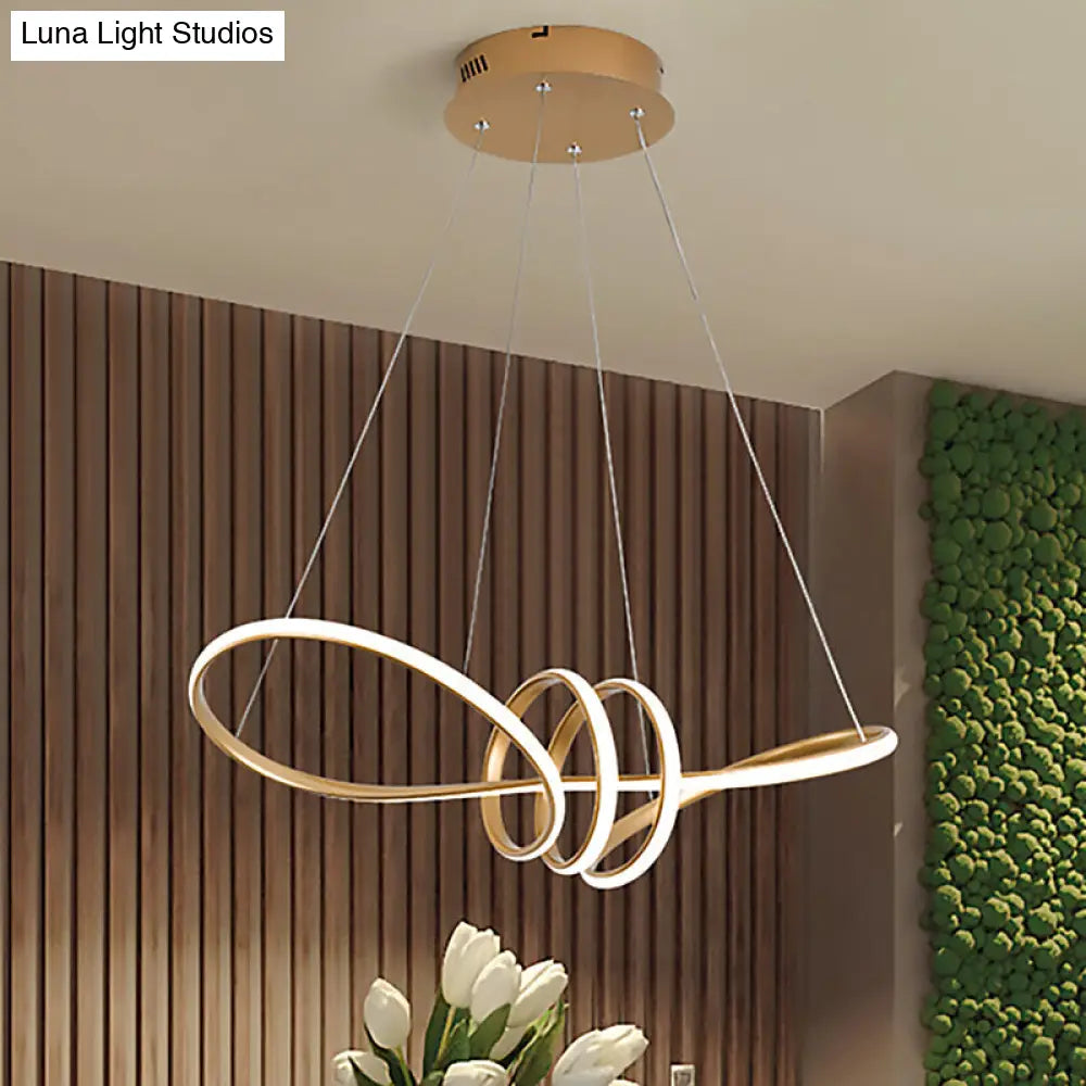 Modern Led Pendant Chandelier With Gold Spiral Design And Acrylic Shade In Multiple Light Colors /