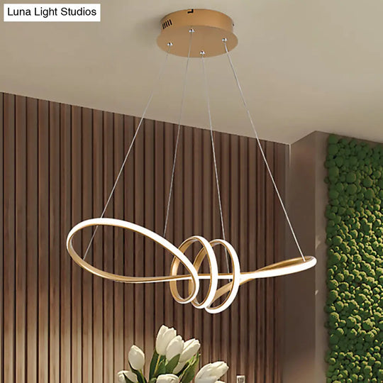 Modern Led Pendant Chandelier With Gold Spiral Design And Acrylic Shade In Multiple Light Colors /