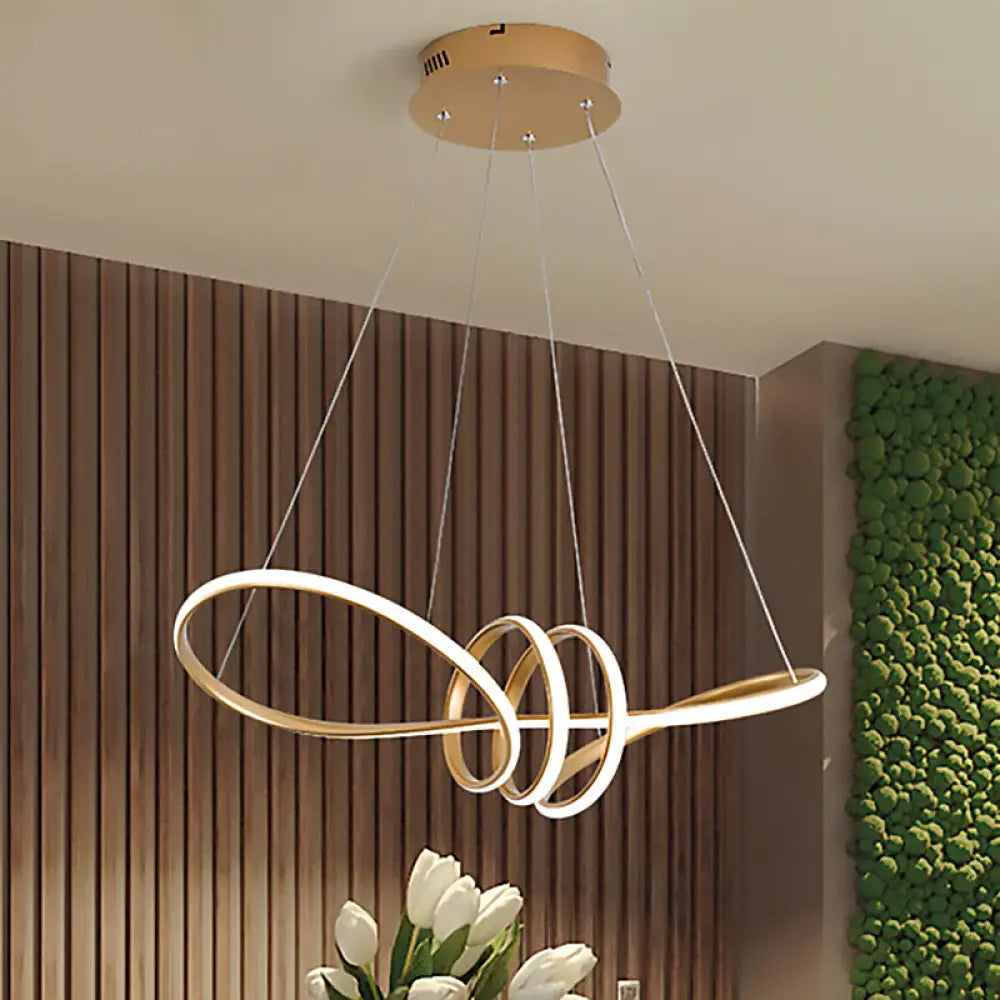 Modernist Led Pendant Chandelier In White/Warm/Natural Light With Acrylic Shade And Gold Spiral