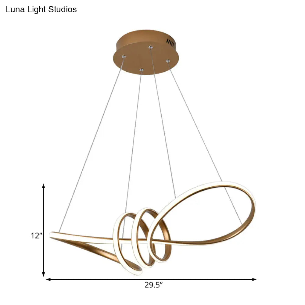 Modern Led Pendant Chandelier With Gold Spiral Design And Acrylic Shade In Multiple Light Colors