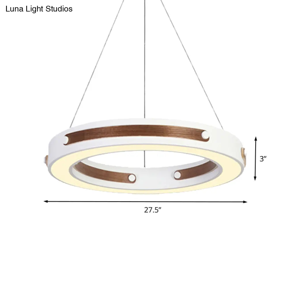 Modernist Led Pendant Lamp With Wood Detail And Warm/White Light 21.5’/27.5’ Diameter