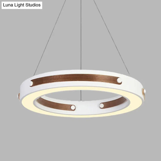 Modernist Led Pendant Lamp With Wood Detail And Warm/White Light 21.5’/27.5’ Diameter