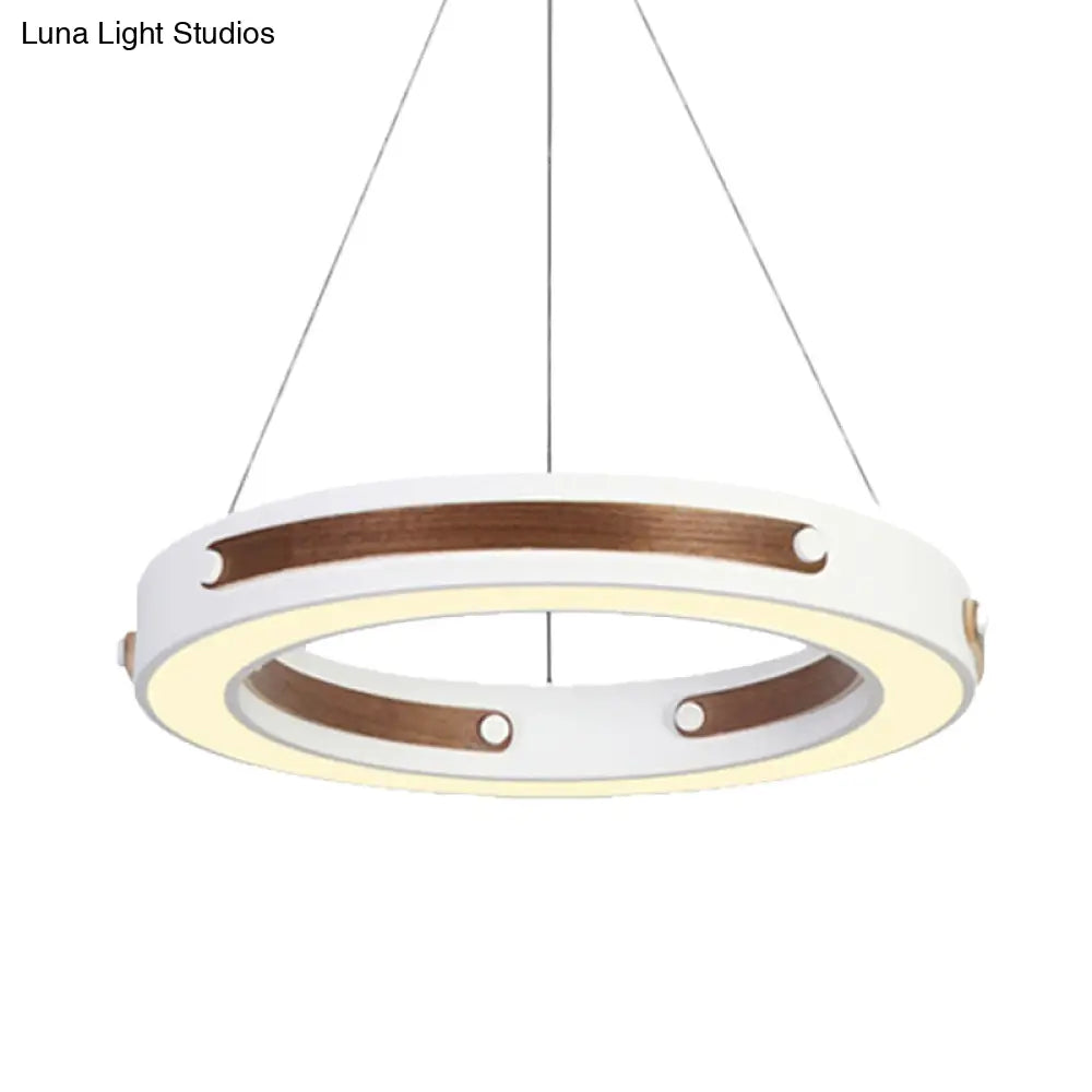 Modernist Led Pendant Lamp With Wood Detail And Warm/White Light 21.5’/27.5’ Diameter