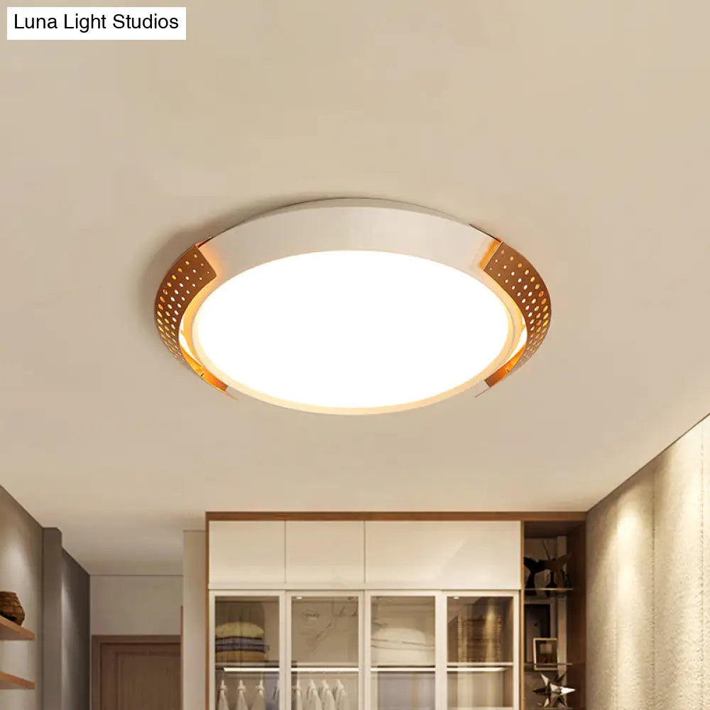 Modernist Led Pink/Gold Round Metal Ceiling Fixture With Hollow Design 16/19.5/23.5 W