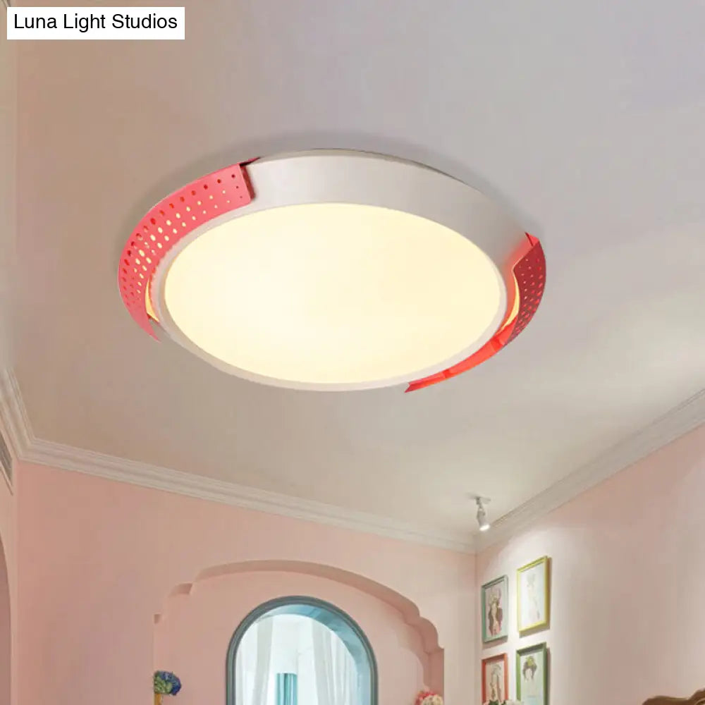 Modernist Led Pink/Gold Round Metal Ceiling Fixture With Hollow Design 16/19.5/23.5 W
