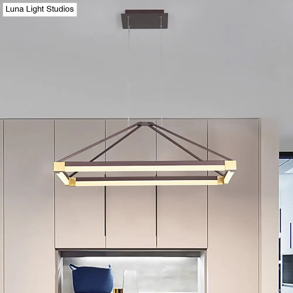 Modern Pyramid Chandelier - White/Coffee 23.5/31.5/39 Wide Led Metal Ceiling Pendant Fixture Warm