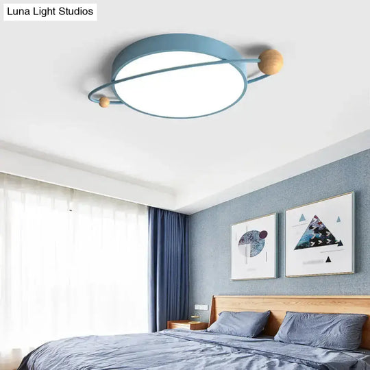 Modernist Led Ringed Planet Flush Light For Bedroom Ceiling - Acrylic Lamp