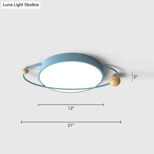 Modernist Led Ringed Planet Flush Light For Bedroom Ceiling - Acrylic Lamp