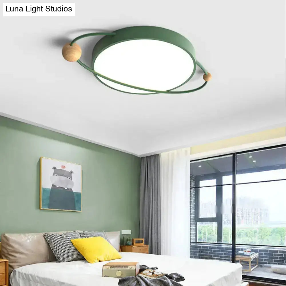 Modernist Led Ringed Planet Flush Light For Bedroom Ceiling - Acrylic Lamp