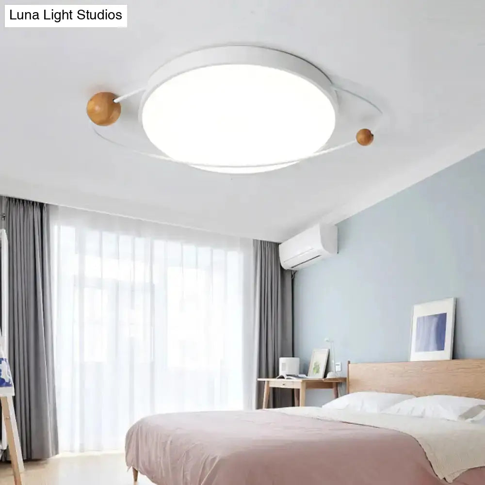 Modernist Led Ringed Planet Flush Light For Bedroom Ceiling - Acrylic Lamp