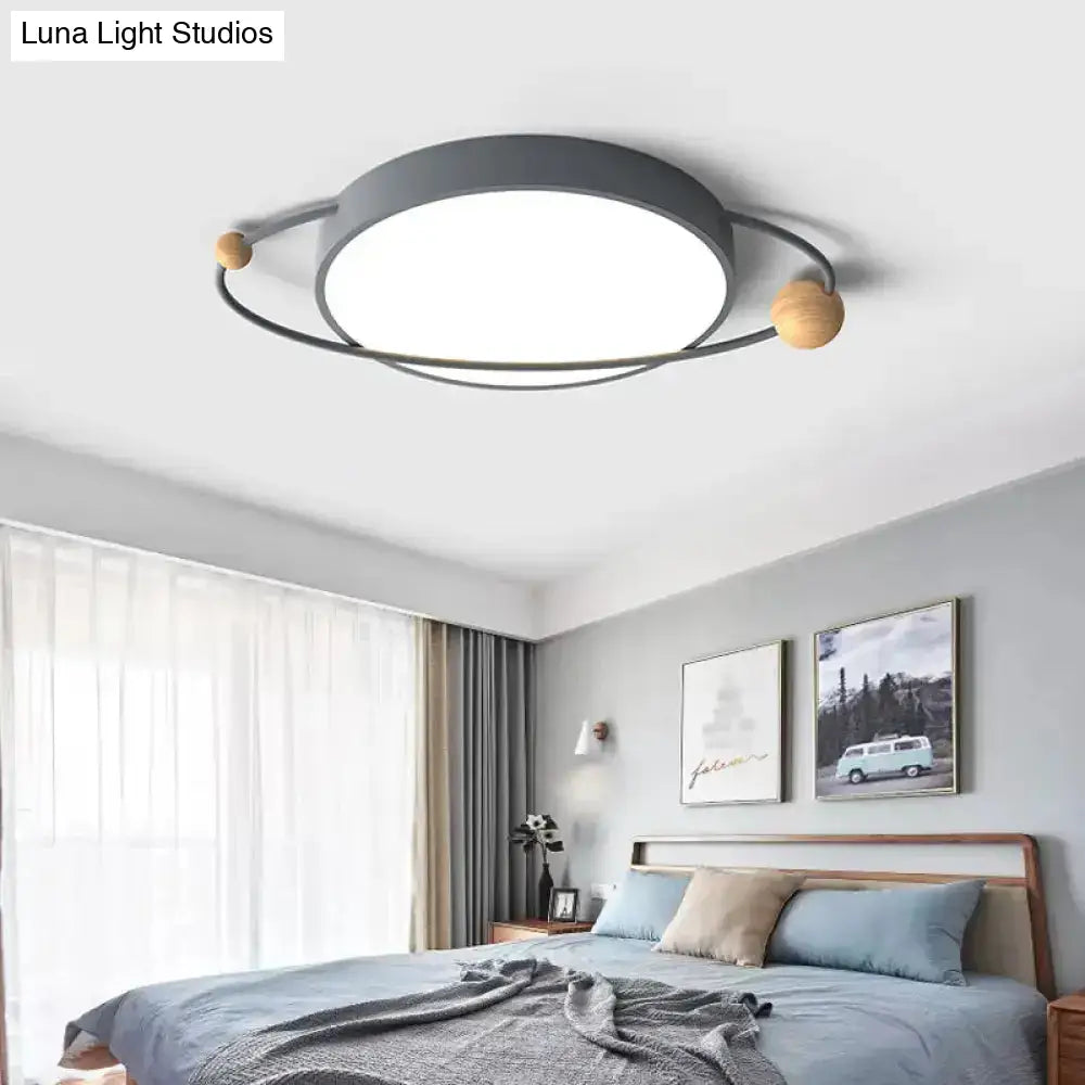 Modernist Led Ringed Planet Flush Light For Bedroom Ceiling - Acrylic Lamp