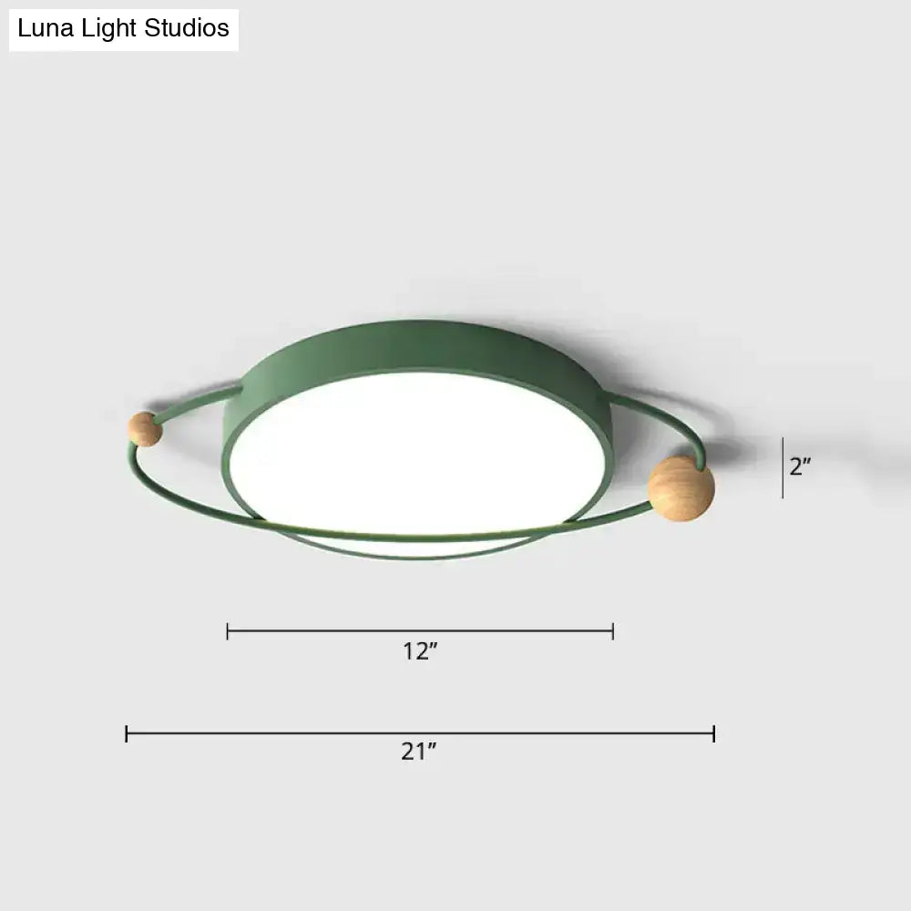 Modernist Led Ringed Planet Flush Light For Bedroom Ceiling - Acrylic Lamp