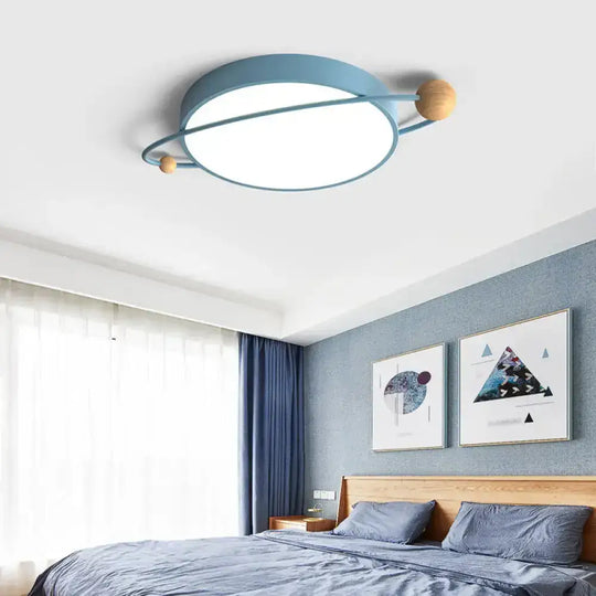 Modernist Led Ringed Planet Flush Light For Bedroom Ceiling - Acrylic Lamp Blue / Small