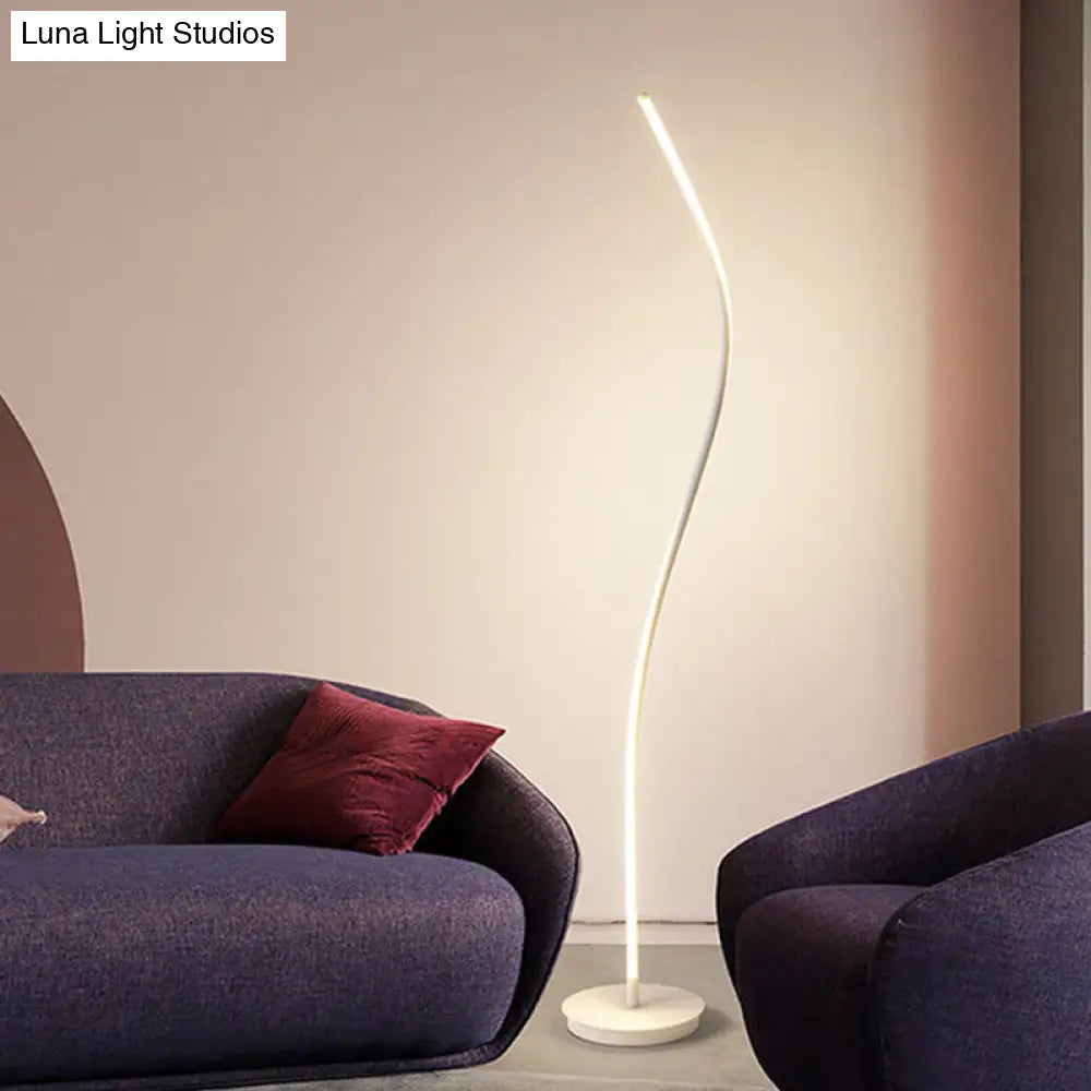 Modernist Led Spiral Floor Lamp For Drawing Room - Black/White Metallic Reading Light