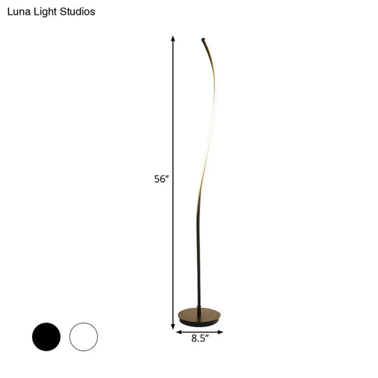 Modernist Led Spiral Floor Lamp For Drawing Room - Black/White Metallic Reading Light