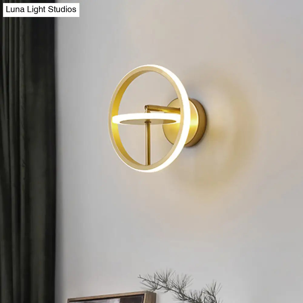 Modernist Led Wall Light Fixture With Adjustable Arm In Gold - Metal Circle Lighting Warm/White