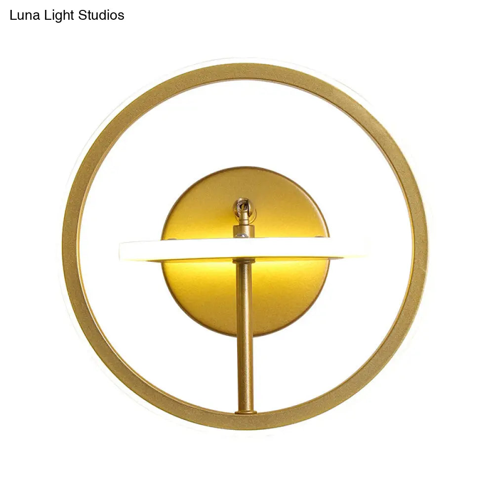 Modernist Led Wall Light Fixture With Adjustable Arm In Gold - Metal Circle Lighting Warm/White