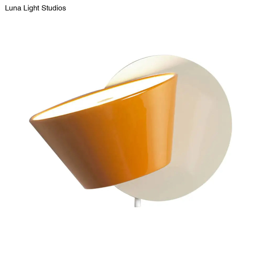 Modernist Led Wall Mount Light Fixture With Orange Barrel Design - 1 Bulb Metal Lighting