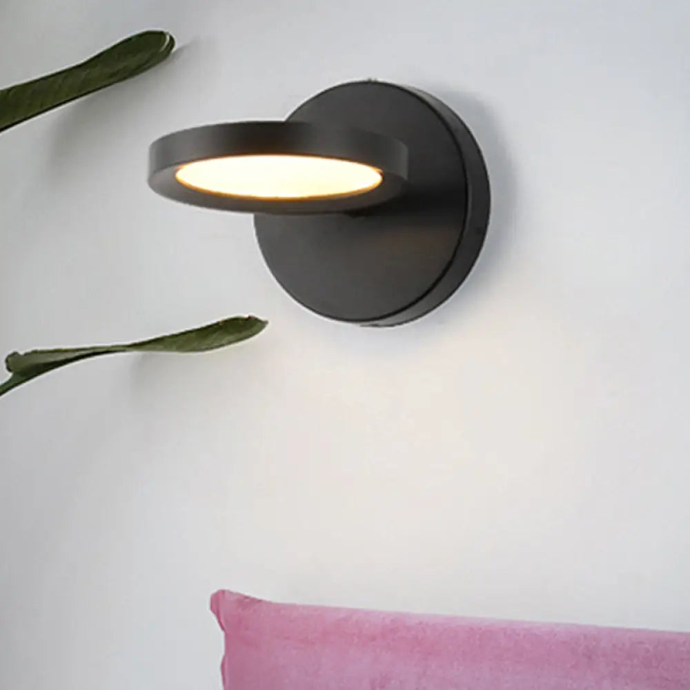 Modernist Led Wall Sconce Light In Black/Gold With Metal Shade - Round Mounted Black