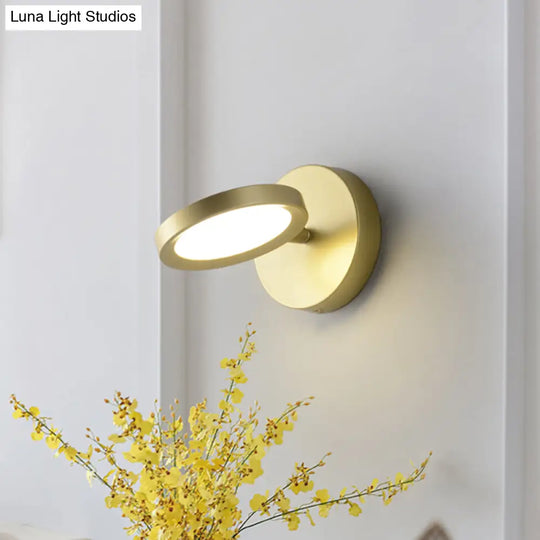 Modernist Led Wall Sconce Light In Black/Gold With Metal Shade - Round Mounted