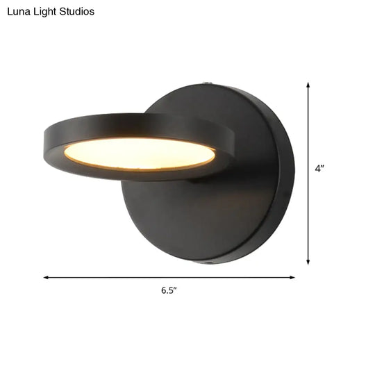 Modernist Led Wall Sconce Light In Black/Gold With Metal Shade - Round Mounted