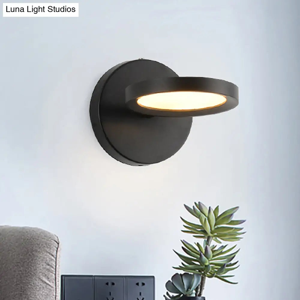 Modernist Led Wall Sconce Light In Black/Gold With Metal Shade - Round Mounted