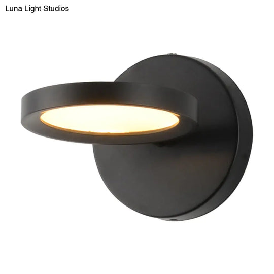 Modernist Led Wall Sconce Light In Black/Gold With Metal Shade - Round Mounted