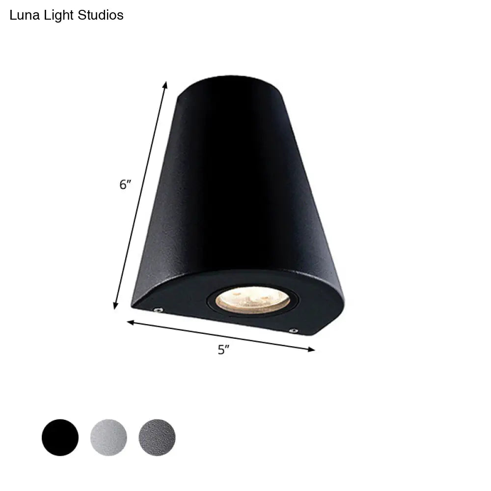 Modernist Led Wall Sconce With Aluminum Shade - Black/Gray Tapered Design For Porch Warm/White