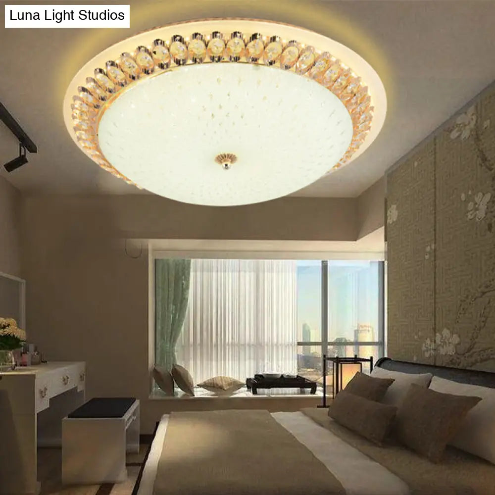 Modernist Led White Ceiling Mount With Clear Crystal Decoration - Dome Glass Flush Lamp In