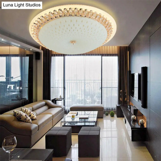 Modernist Led White Ceiling Mount With Clear Crystal Decoration - Dome Glass Flush Lamp In