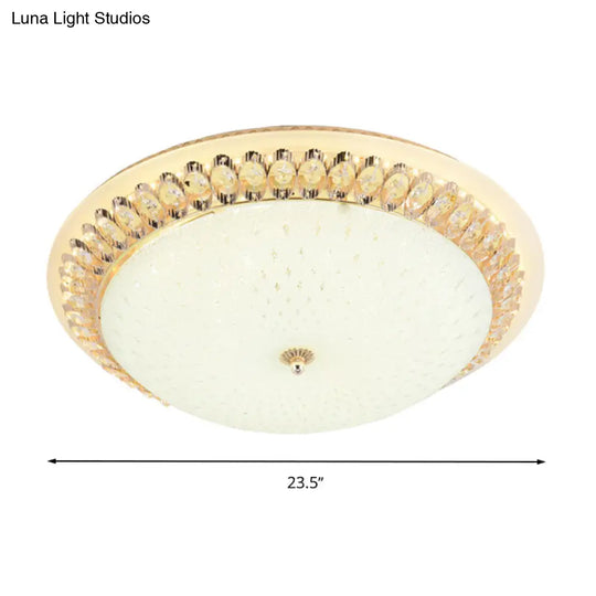 Modernist Led White Ceiling Mount With Clear Crystal Decoration - Dome Glass Flush Lamp In