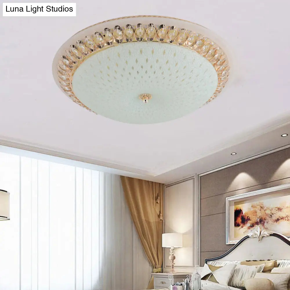 Modernist Led White Ceiling Mount With Clear Crystal Decoration - Dome Glass Flush Lamp In