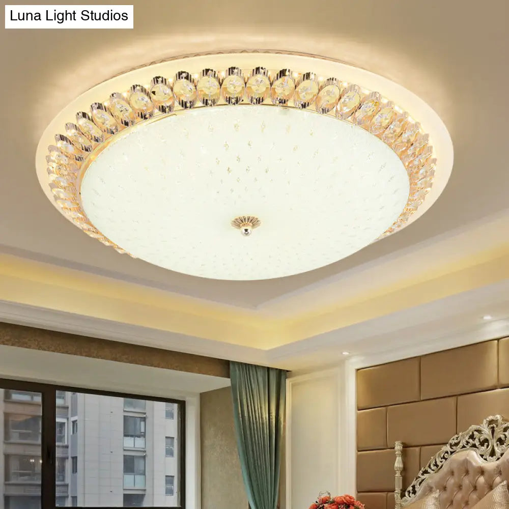 Modernist Led White Ceiling Mount With Clear Crystal Decoration - Dome Glass Flush Lamp In